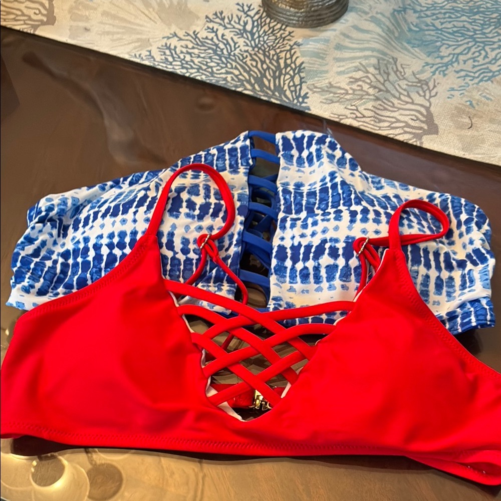 Red and Blue Cut Out Sleeveless Bikini bundle Medium